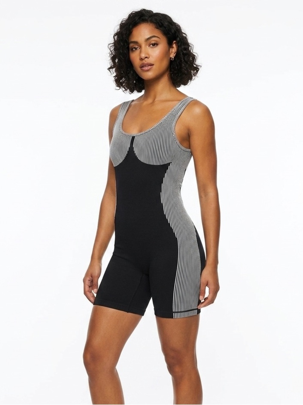 Activewear Sculpting Striped One Piece Bodysuit Size S Sporty Yoga Athletic